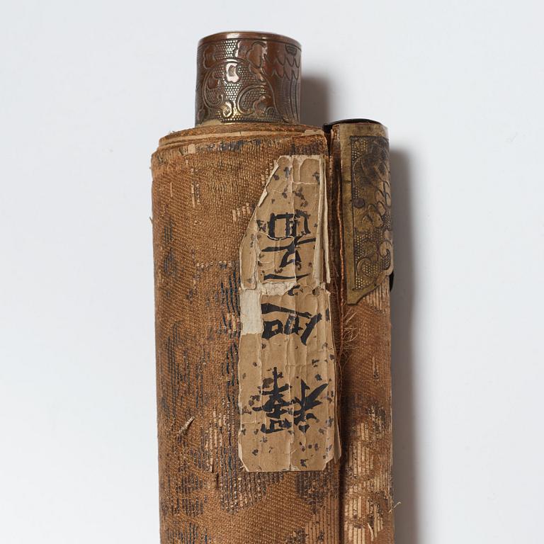 RULLMÅLNING, tusch och färg på papper. Japan, Edo period.