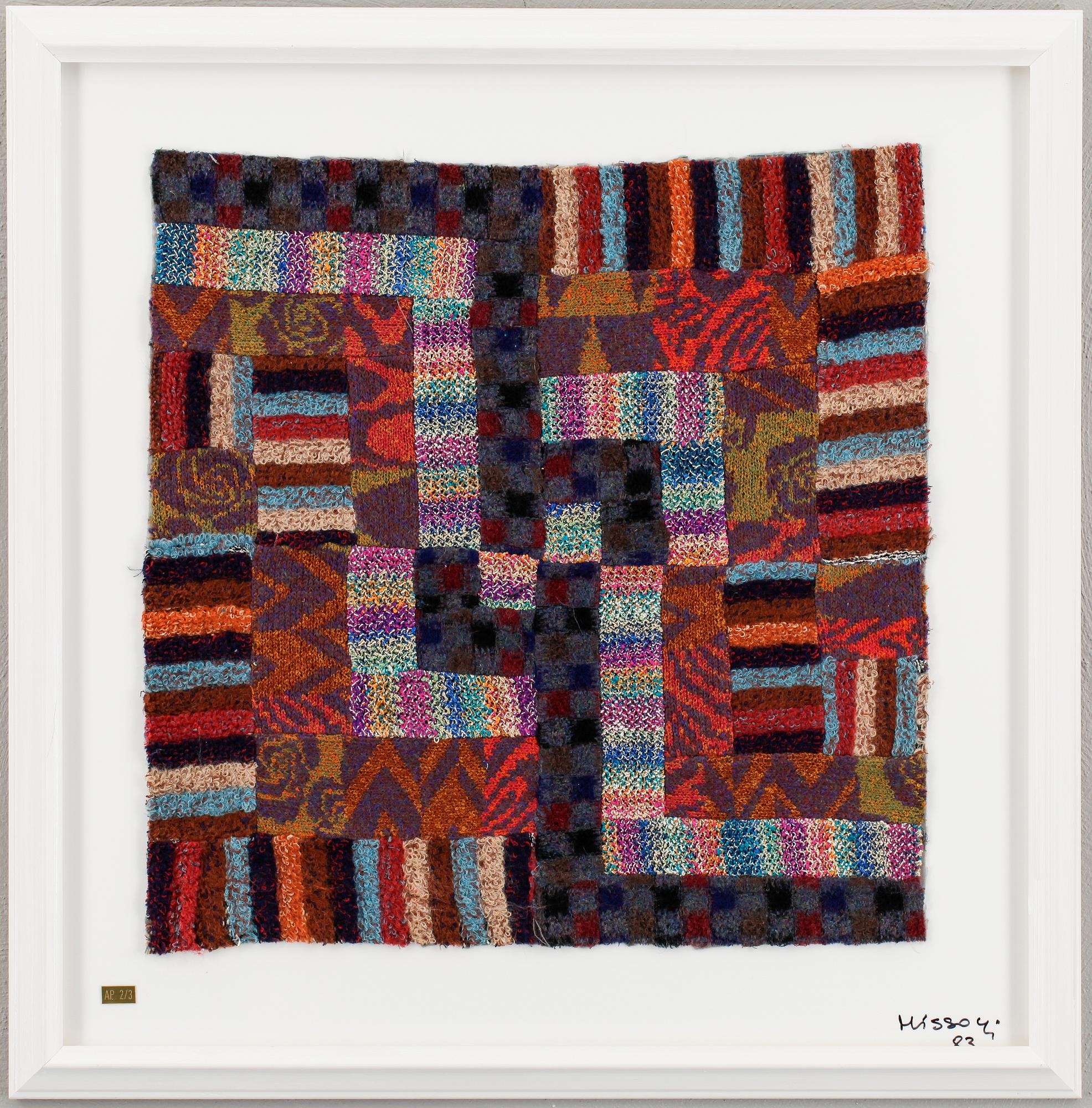 OTTAVIO MISSONI, stickad multipel, textil på plexiglas, signerad, daterad o numrerad "AP 2/3", -83.