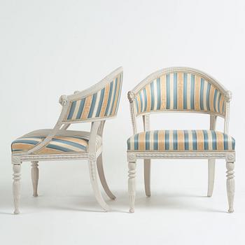 A pair of late Gustavian circa 1800 armchairs.