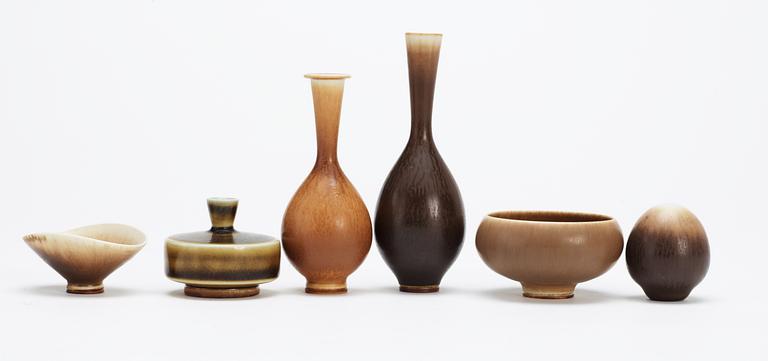A set of six Berndt Friberg stoneware miniatures, Gustavsberg 1960's.