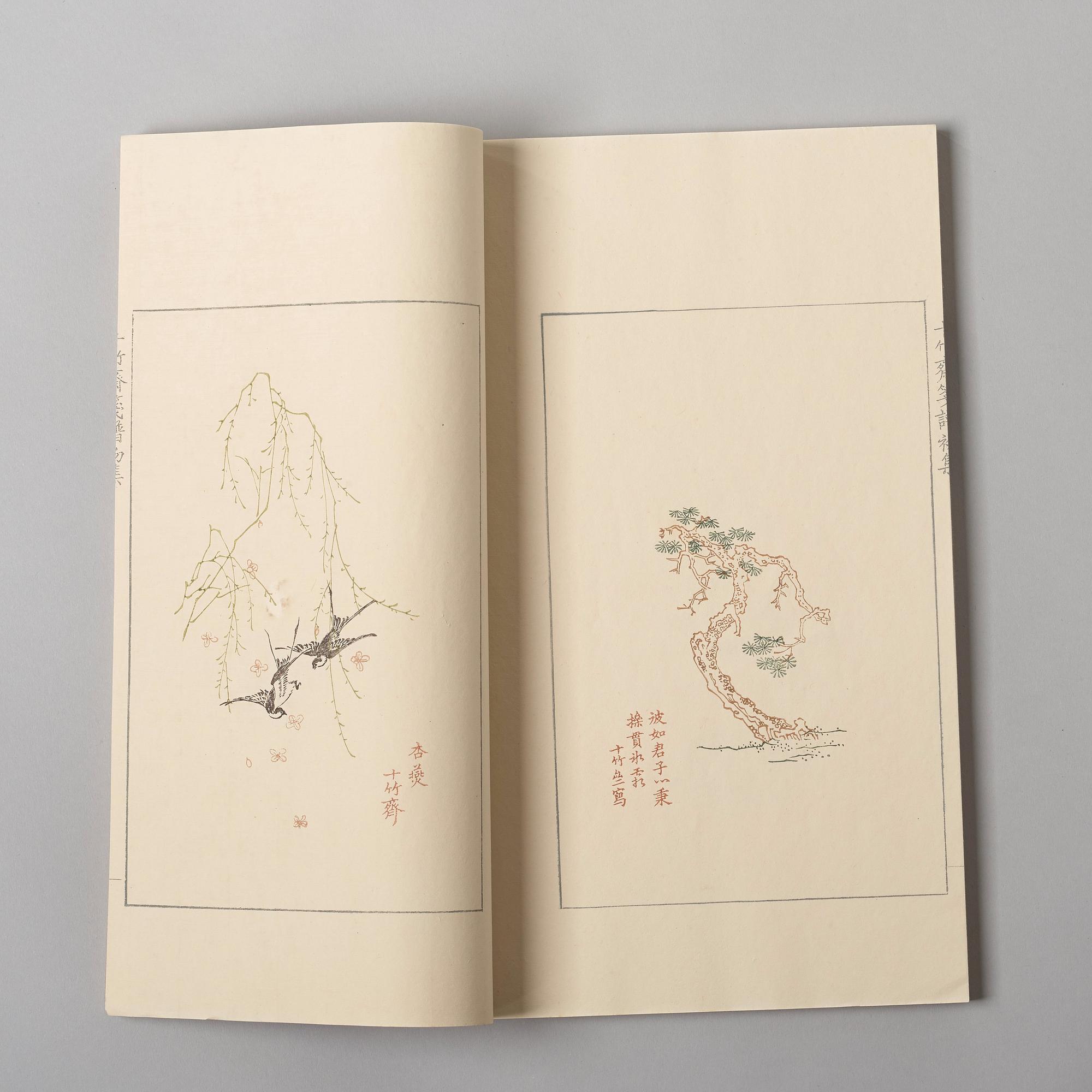 SHIZHUZHAI JIANPU, "Ten Bamboo Studio Manual of Painting and Calligraphy", fyra volymer. Rongbaozhai. Beijing, 1952.