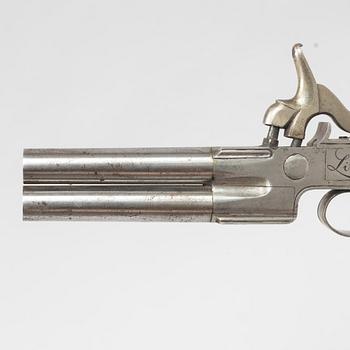Percussion pistol, double-barrelled, signed A Sjöberg, Linköping, (Axel S. active 1766-1834).