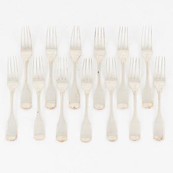 13 silver forks, Carl Magnus Ryberg, Stockholm, 1806.