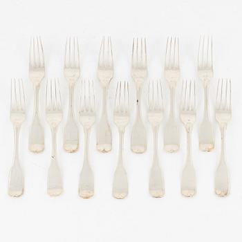 Matgafflar, 13 st, silver, Carl Magnus Ryberg, Stockholm, 1806.