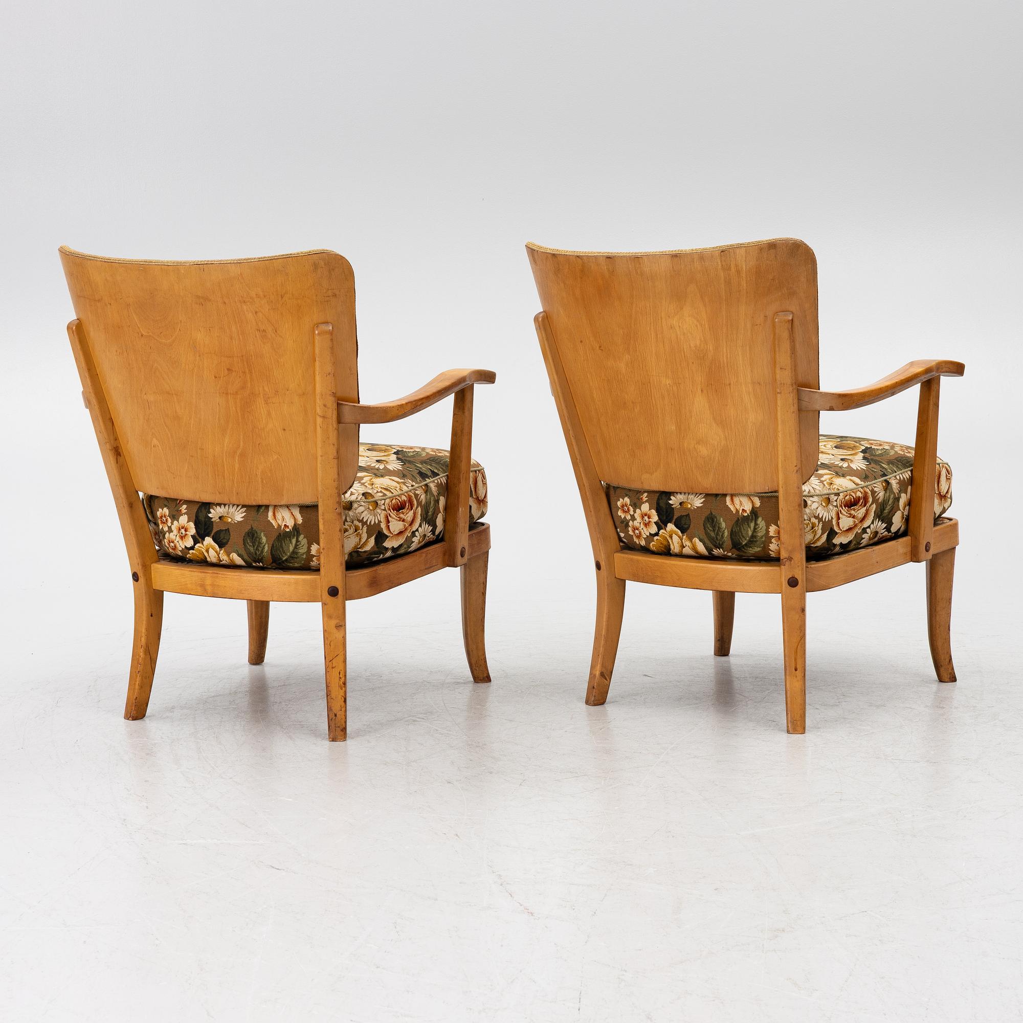 Einari Kyöstilä, fåtöljer, ett par, Oy Stockmann Ab, Kervo Snickerifabrik, Finland, 1940-tal.