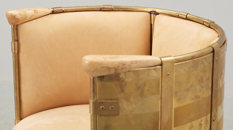 A Mats Theselius 'El Dorado' birch, brass and leather armchair, Källemo, Sweden, limited edition.
