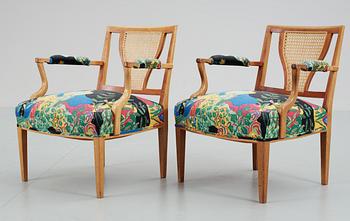 A pait of Josef Frank mahogany and rattan armchairs, Svenskt Tenn,
