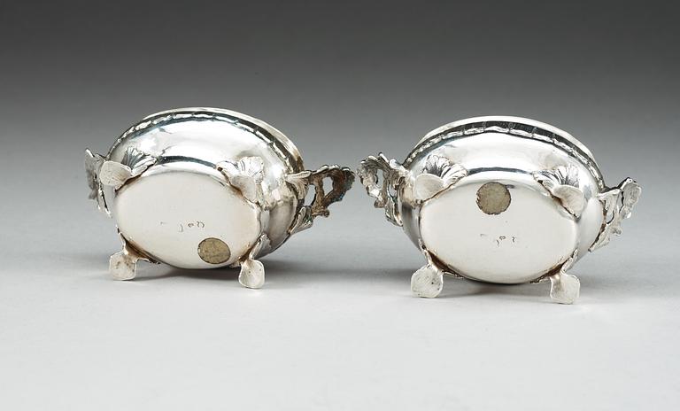 A pair of Swedish parcel-gilt salts, makers mark of Anders Stafhell, Stockholm 1774.