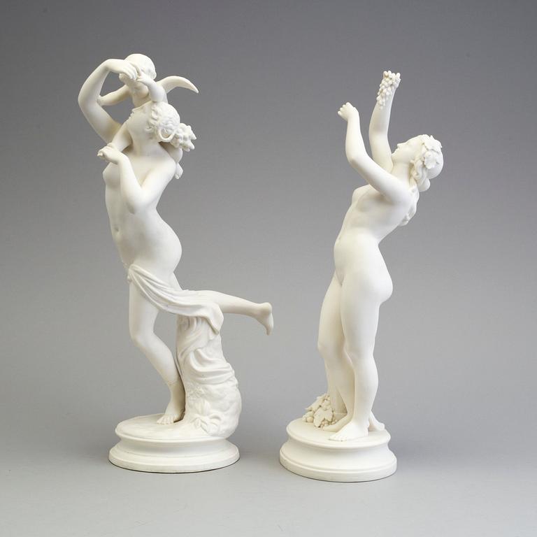 FIGURER, två st, parian, Gustafsberg, en daterad 1891.