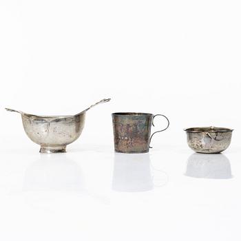Two Swedish silver cups and four tumblers, 18th-19th century.