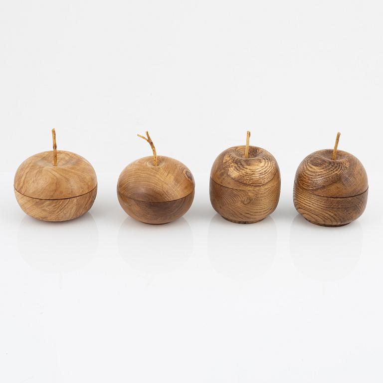 Magnus Ek, a set of four oak and ash wood appetizer bowls with lids for Oaxen Krog.