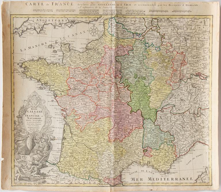 JOHANN BAPTIST HOMANN, three hand coloured maps, 18th Century.