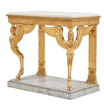 47. A late Gustavian giltwood console in the manner of J. Frisk, Stockholm, early 19th century.