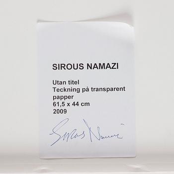 Sirous Namazi, signerad och daterad 2009. Teckning på transparent papper.