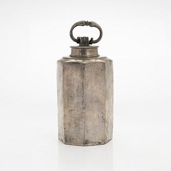 A pewter bottle, maker's mark of Daniel Rising, Turku, Finland, late 18th Century.