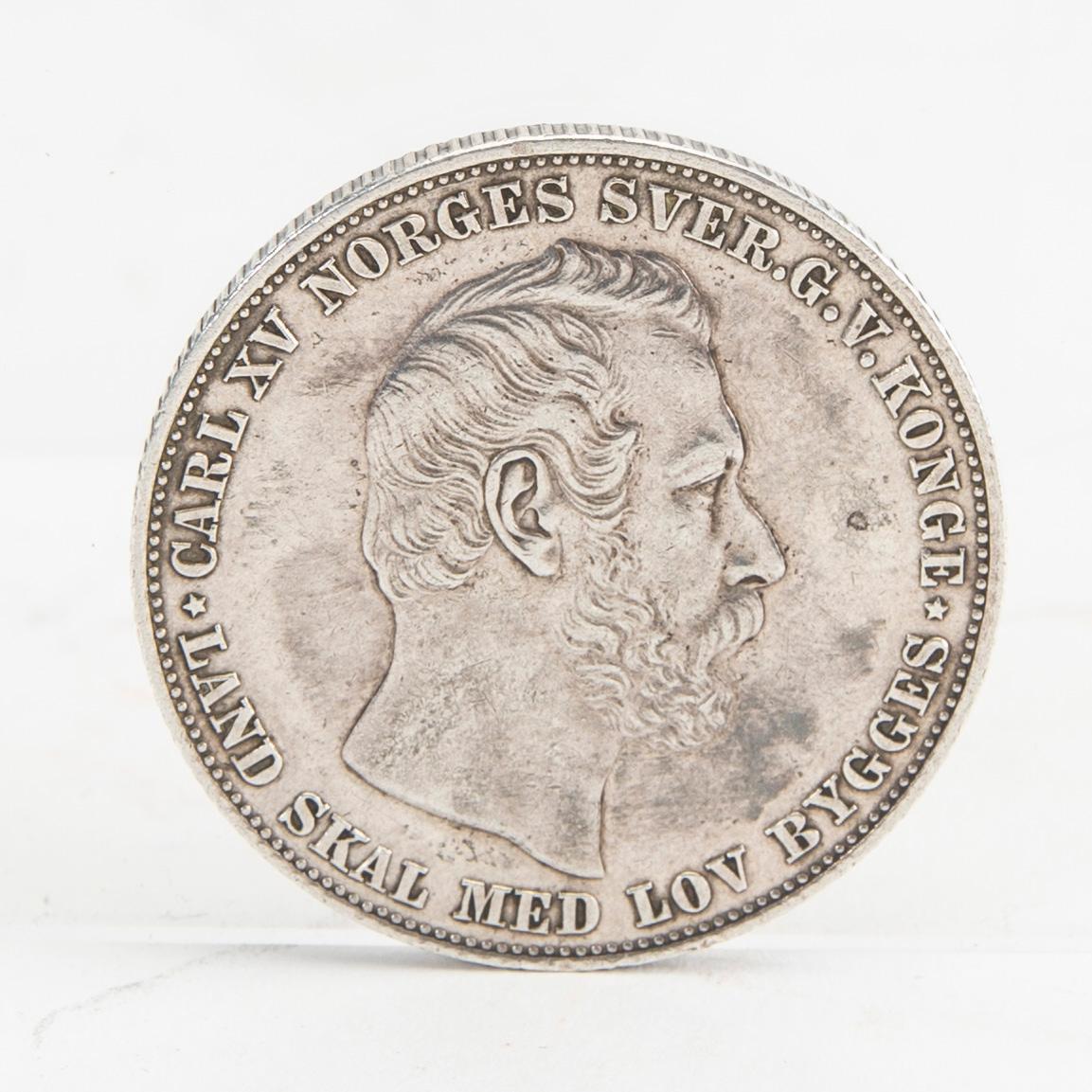 Mynt silver Norge, 1 Speciedaler, 1865, Karl XV kung av Norge och Sverige.