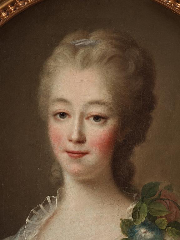 François-Hubert Drouais, hans krets, Young girl with garland of flowers, possibly  Comtesse du Barry (1743-93).