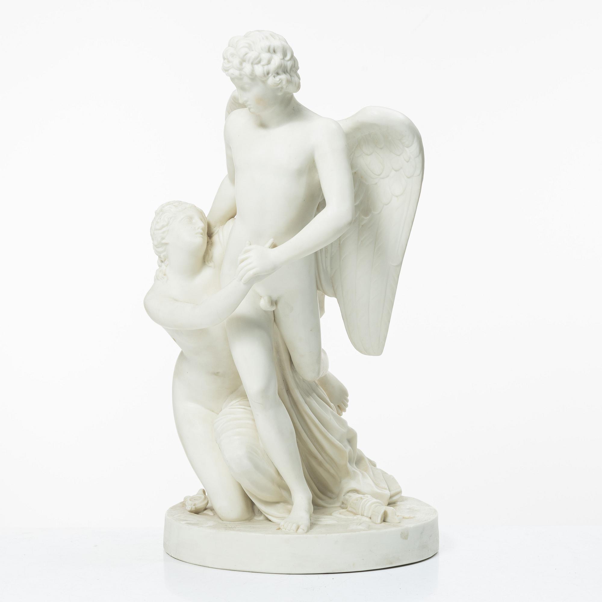 Johan Tobias Sergel, after, "Amor and Psyche", figurine, parian, early 20th century.
