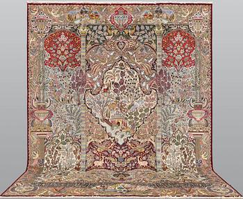 A carpet, Kashmar, figural, approx. 397 x 298 cm.