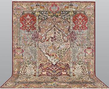 A carpet, Kashmar, figural, approx. 397 x 298 cm.