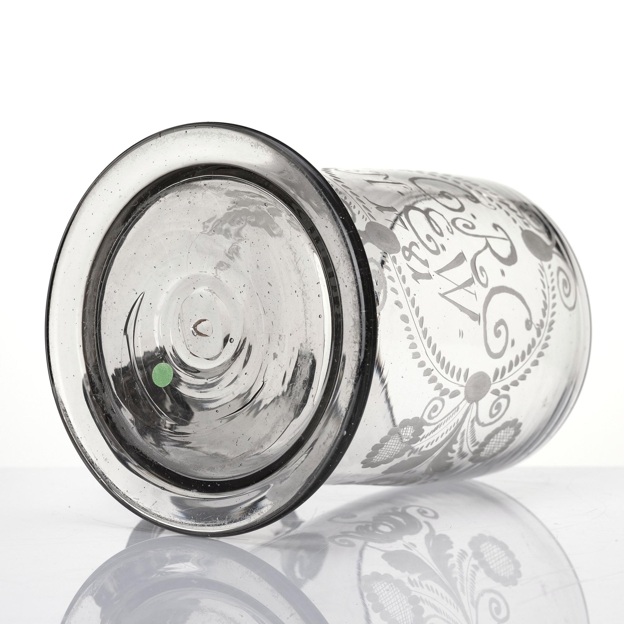 A large tankard, 18th Century with eched monogram for 'G.R.G' and 'M.E.W.' 1781.