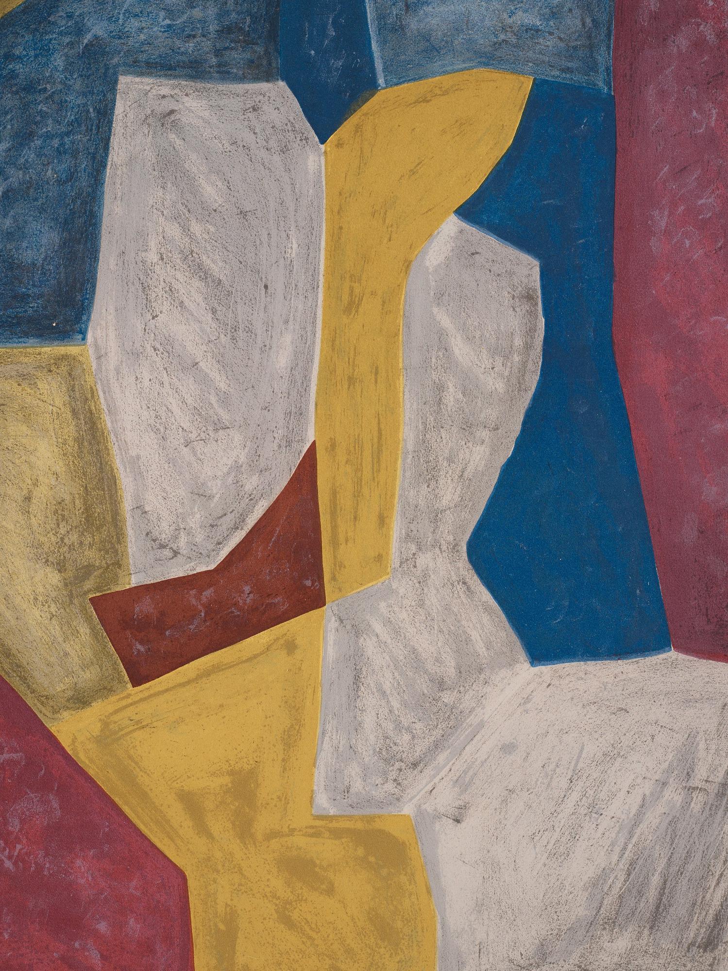 Serge Poliakoff, "Composition carmin, jaune, grise et bleue".
