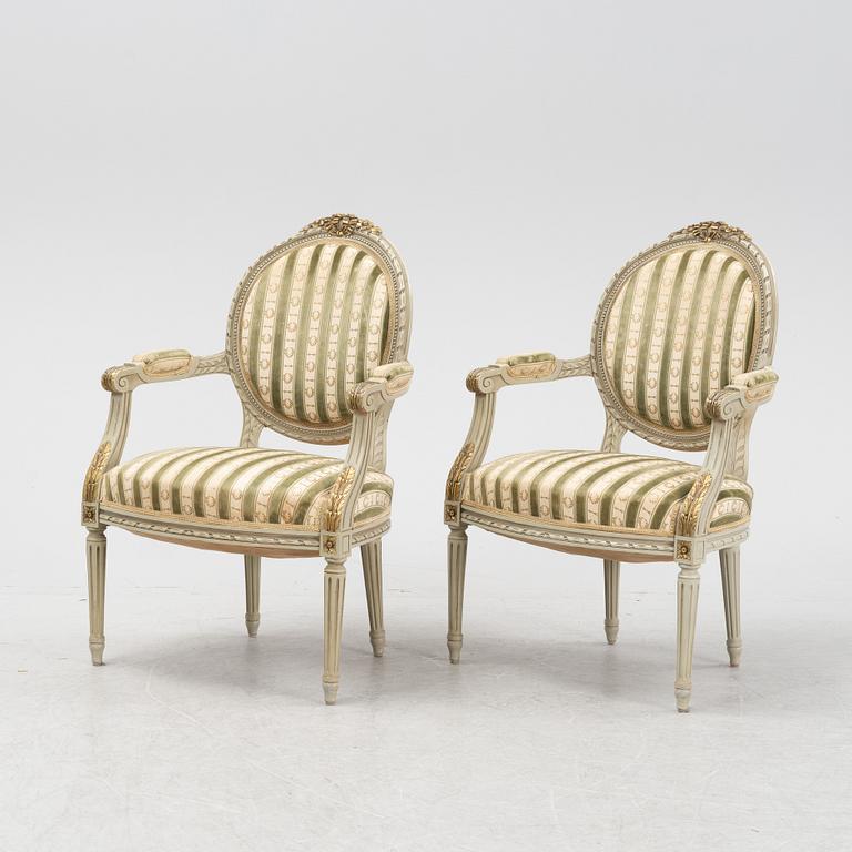 A four piece Gustavian style furniture group, first half of the 20th century.