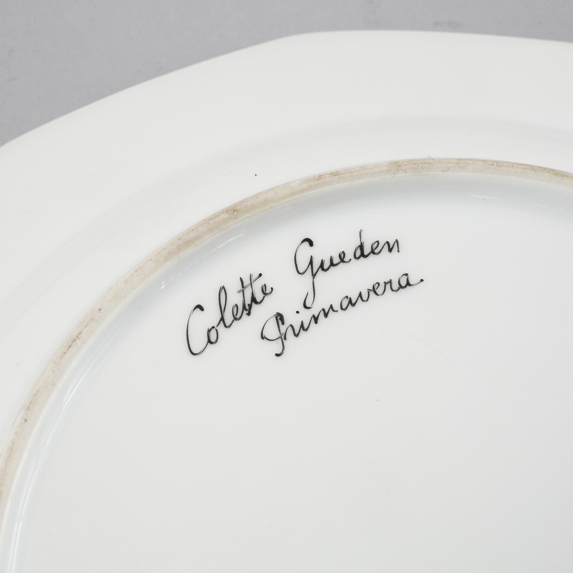 Six porcelain small plates by Colette Gueden for Limoges, second quarter of the 20th century.