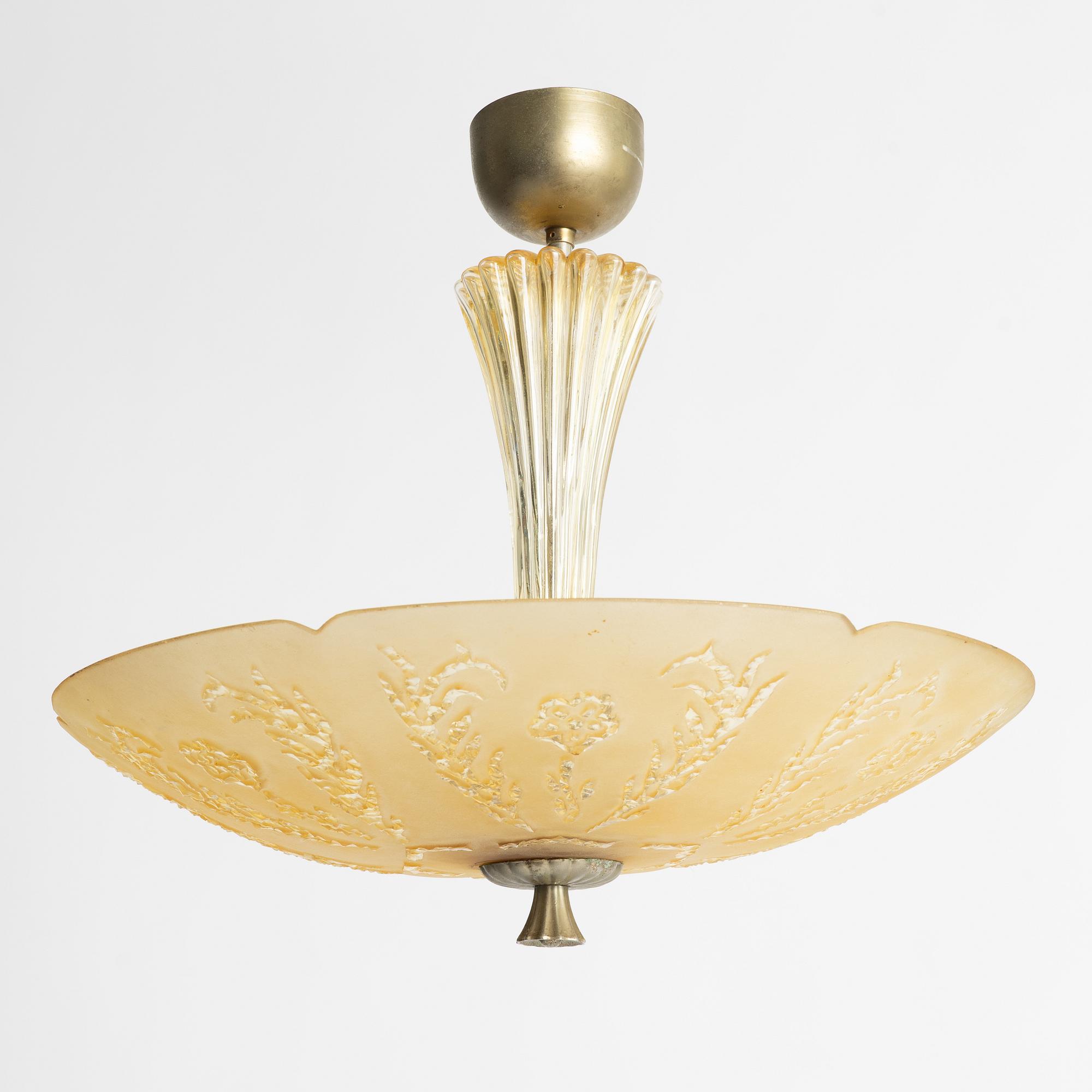 Fritz Kurz, A model KD 9775 Swedish Modern ceiling lamp, Orrefors, 1940s.
