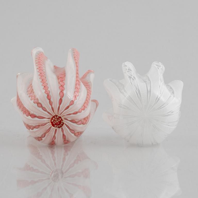Two glass vases and two bowls, Italy.