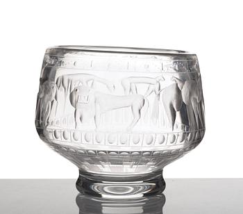 Erik Höglund, an engraved glass bowl, Boda, Sweden 1950's.