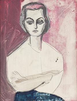 Roland Kempe, gouache på pannå, signerad och daterad  1957.