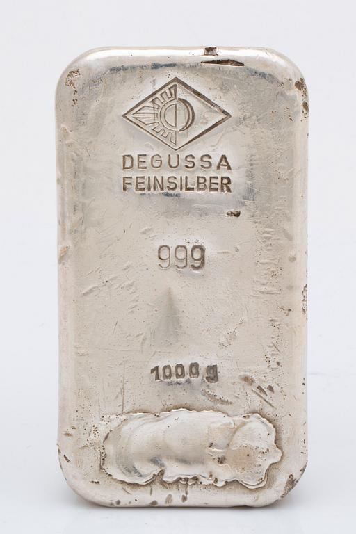 Silver bar, 1000 g, Degussa.