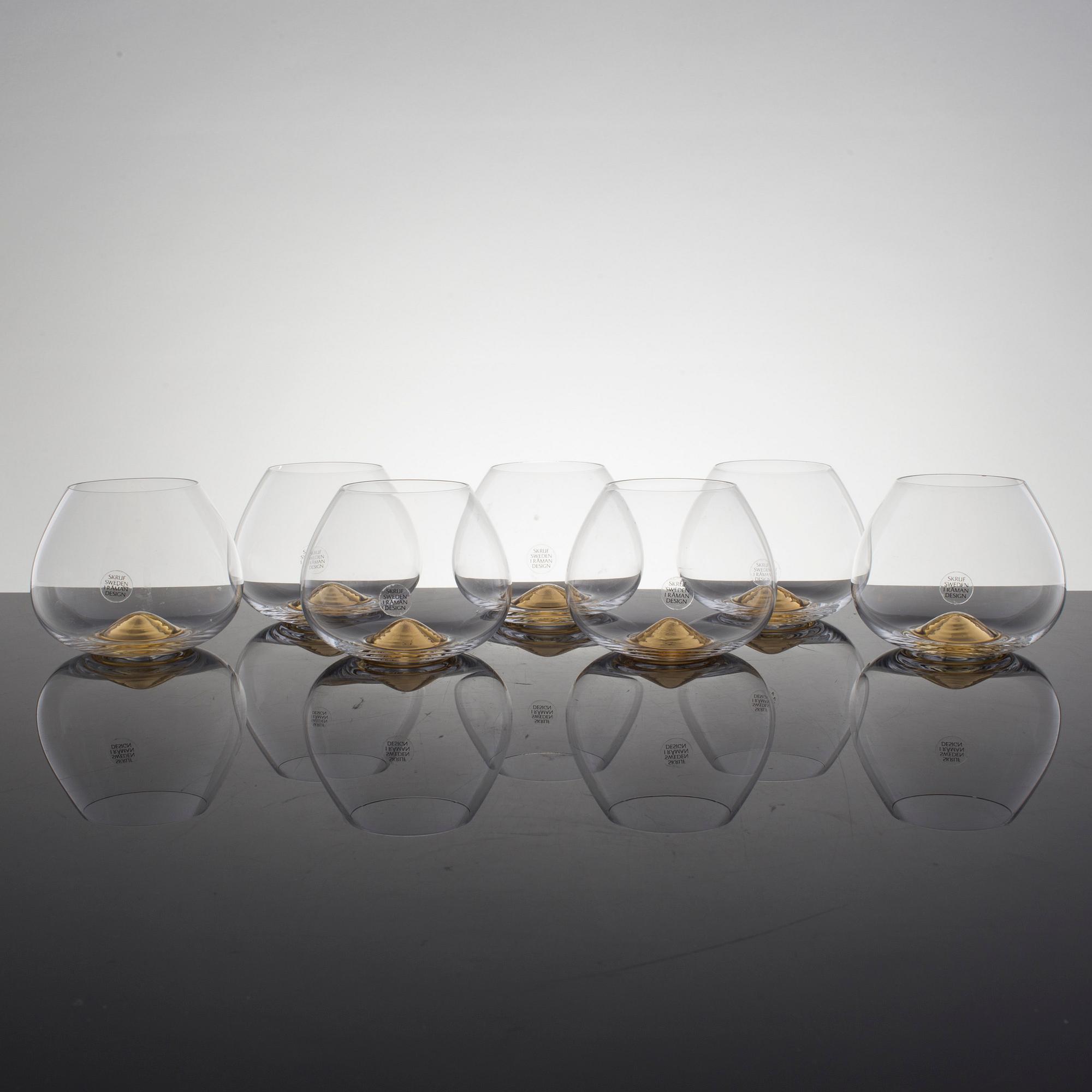 INGEGERD RÅMAN, cognacsglas, 7 st, glas, Skruf, omkring år 2000
