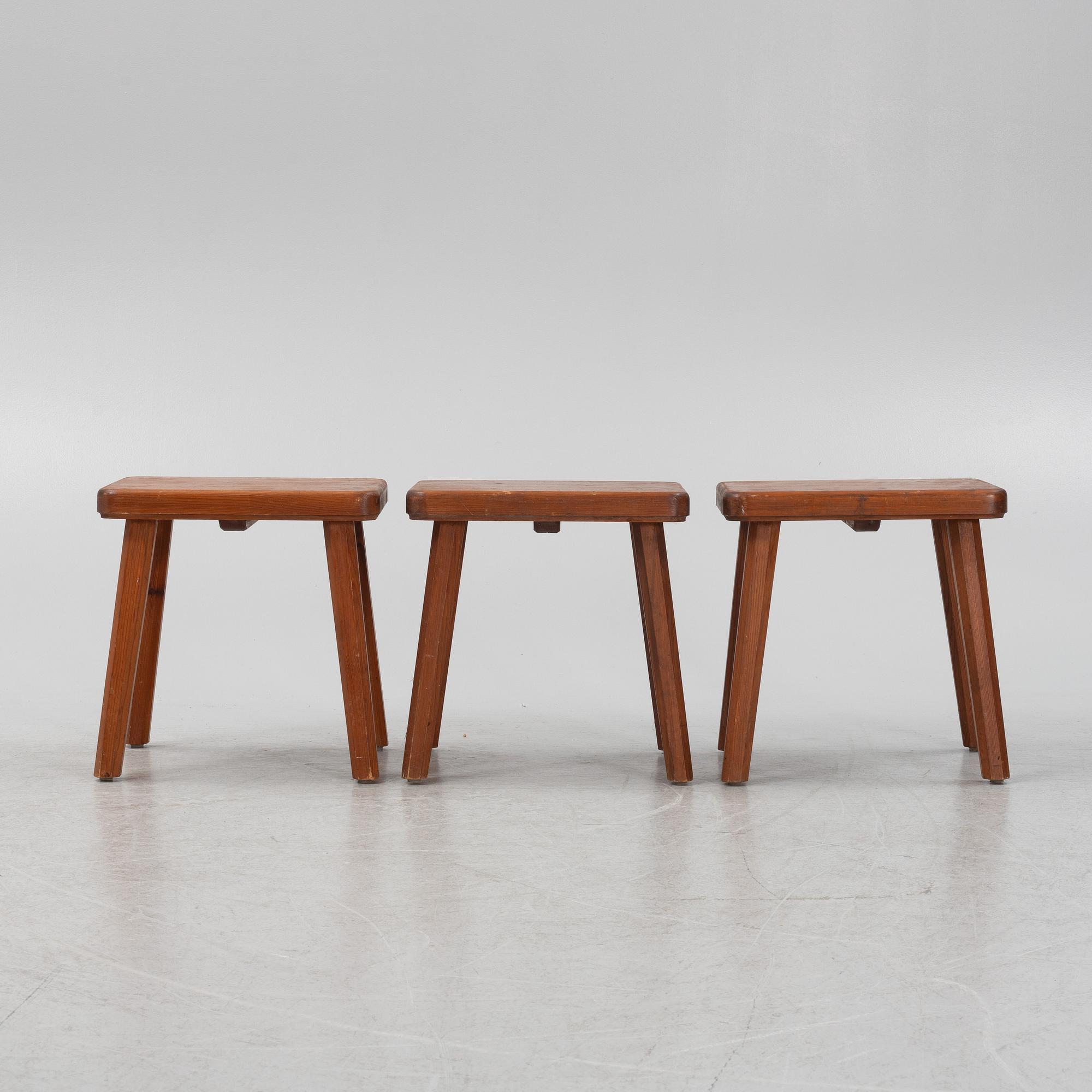 A set of three stools, 1940's.
