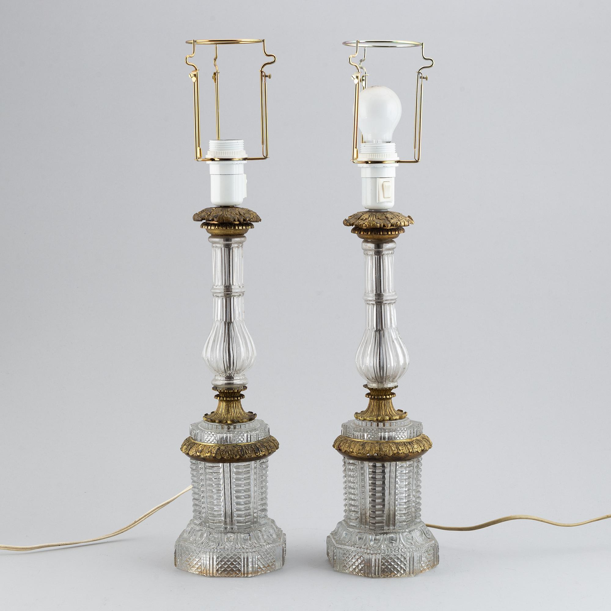 A pair of glass table lamps, probably Russian, second half of the 19th century.
