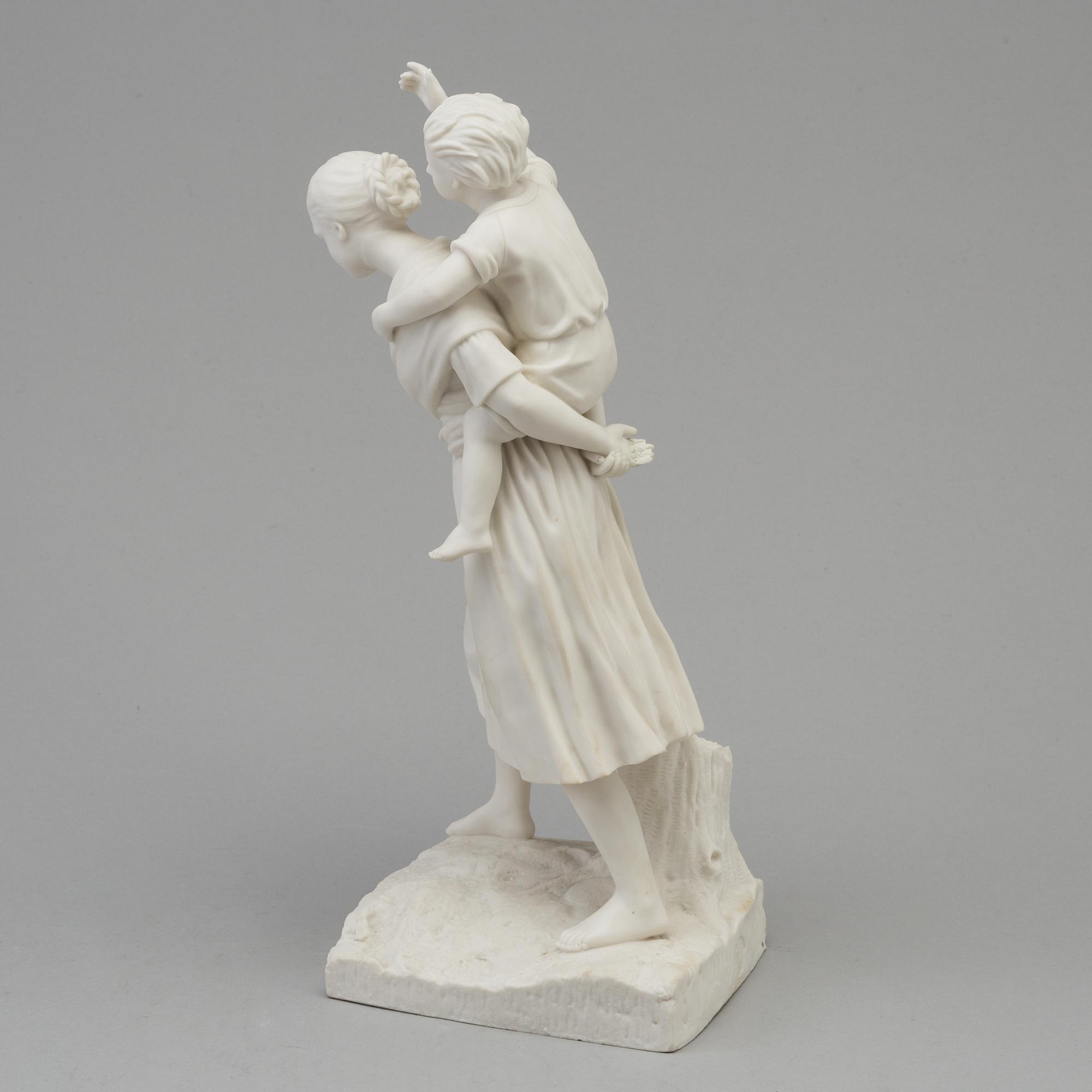 A parian sculpture of a girl with a boy on her shoulder, after desing by Adéle Rudensköld, Gustafsberg, 1960's.