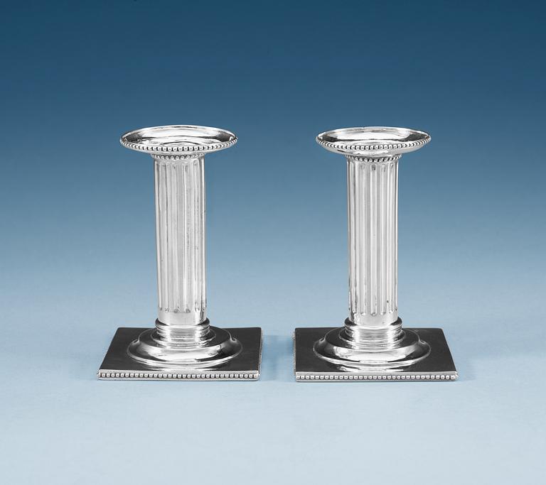 A pair of Swedish silver travel-candlesticks, makers mark of Nils Tornberg, Linköping 1796.