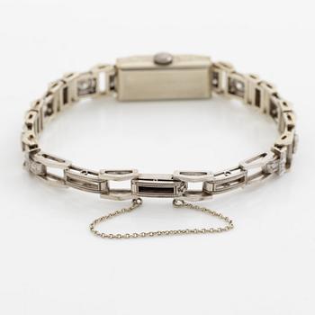 Armbandsur, art déco, länk 18K vitguld med briljantslipade och gammalslipade diamanter, K& KC Göteborg 1941.