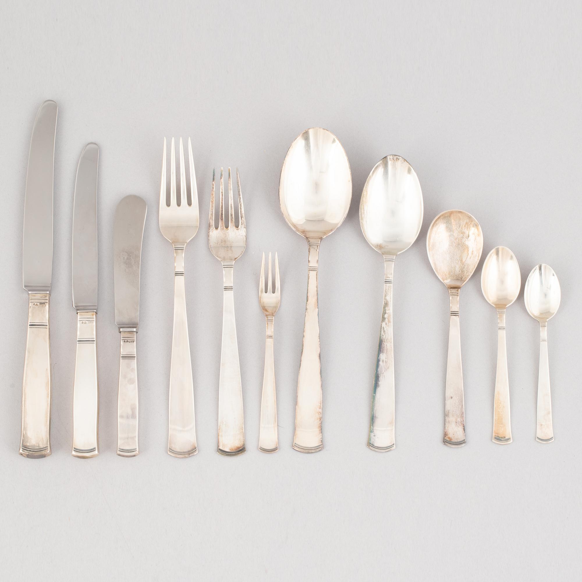 Jacob Ängman, an 85-piece silver flat wear set, "Rosenholm", GAB, Stockholm, Sweden, 1945-53.