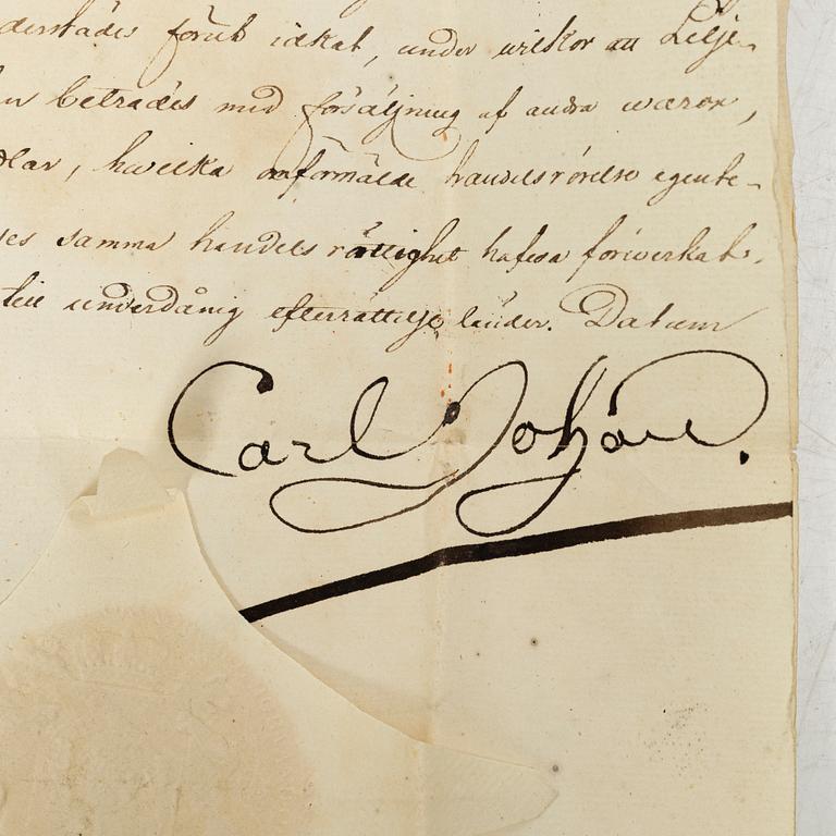 Kungligt brev, signerat Carl XIV Johan, 1831.