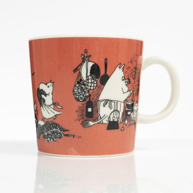 A Moomin mug, 'Dark rosa' with sticker, Arabia, Finland, 1991-99.