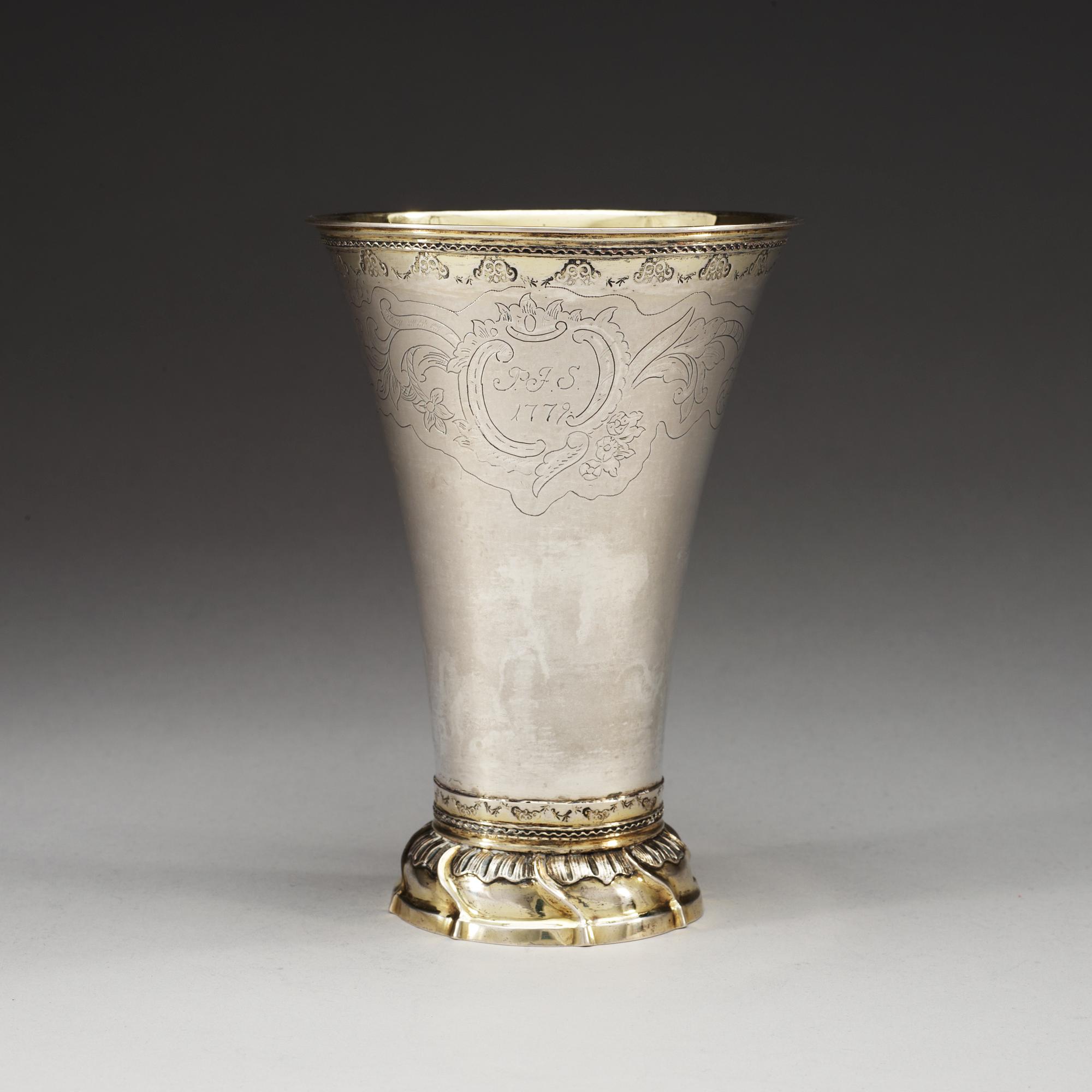 A Swedish parcel gilt beaker, makers mark of Carl Johan Bask, Södertälje 1779.