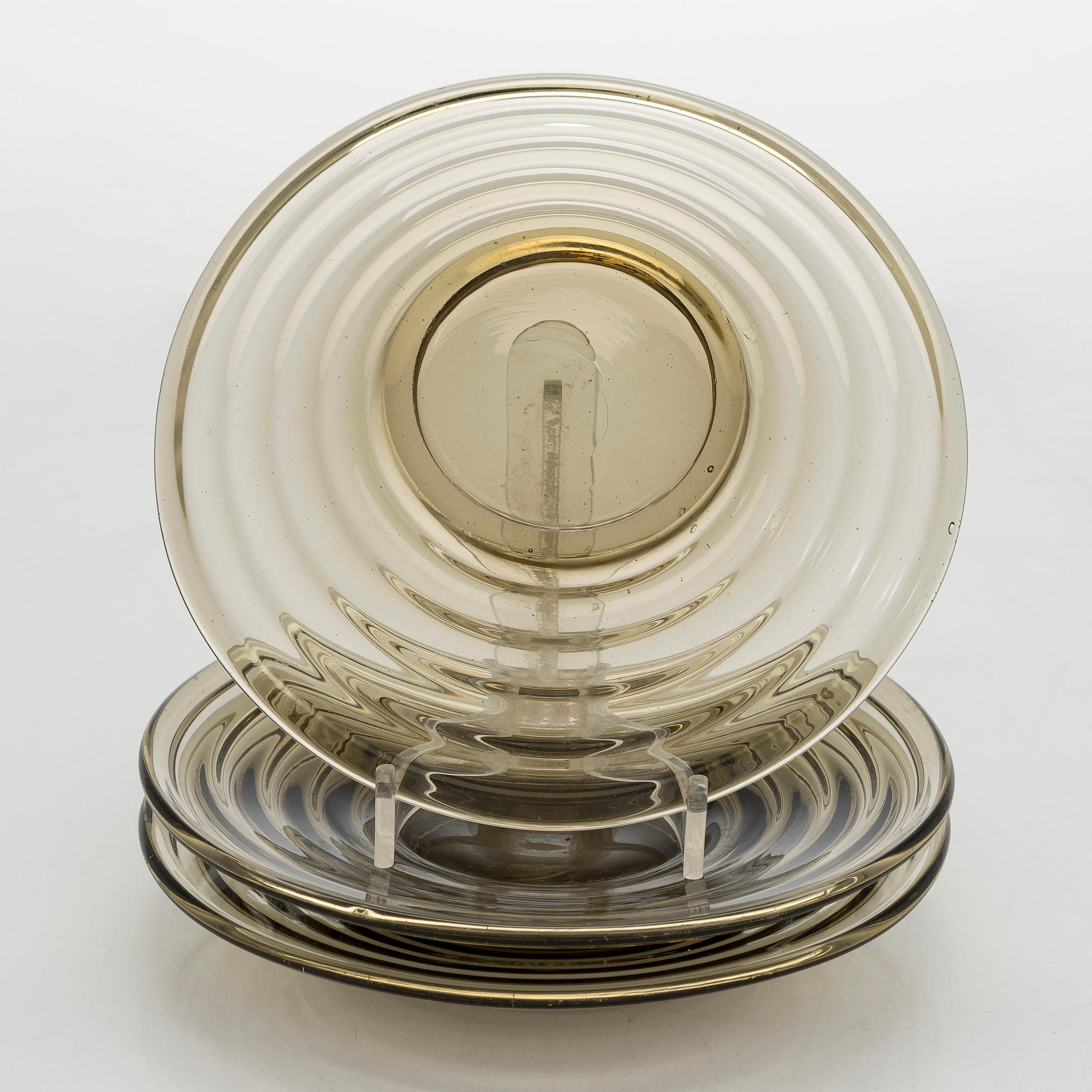 Aino Aalto, cup and plates, 3 pcs, "Bölgeblick" Karhula Glassworks 1930s.