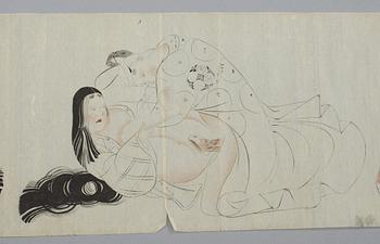 SHUNGAMÅLNING, olika erotiska scener, Meiji (1868-1912).