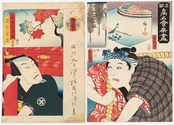 Utagawa Kunisada, färgträsnitt, två stycken, Japan, 1800-tal.