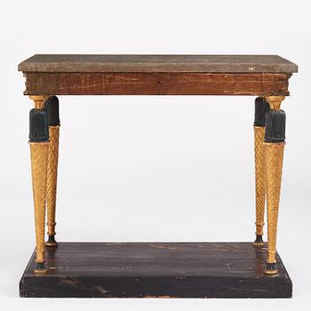 A late-Gustavian giltwood and patinated console table in the manner of J. Frisk, Stockholm circa 1800.