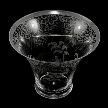 SKÅL, glas, "Åskväder", Edward Hald, Orrefors, omkring 1900-talets mitt.