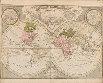 MAP, "Mappa Totius Mundi Adornata juxta..." Tobias Lotter ca 1770.