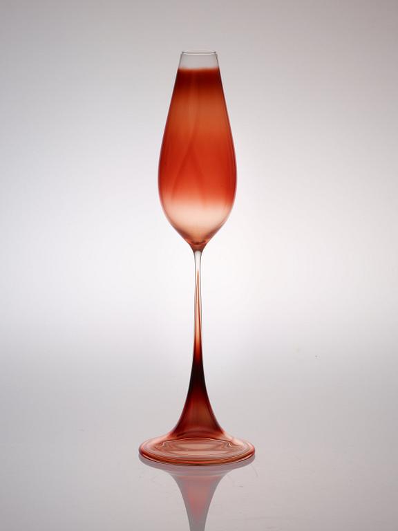 A Nils Landberg red glass goblet, Orrefors.